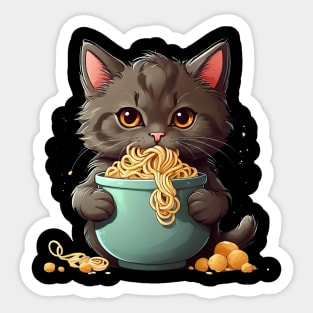 Cat eating noodles Sticker